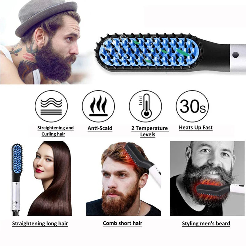 Hot Comb Straightener Electric Negative Ion Heating Comb For Men Beard